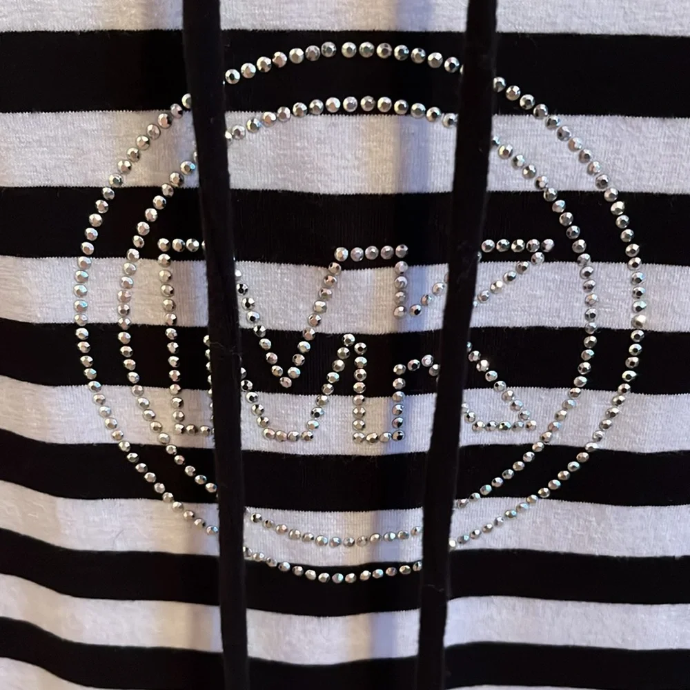 NEW Michael Kors Black & White Striped Hooded Long Sleeve Top Women’s Size Small - Picture 4 of 7